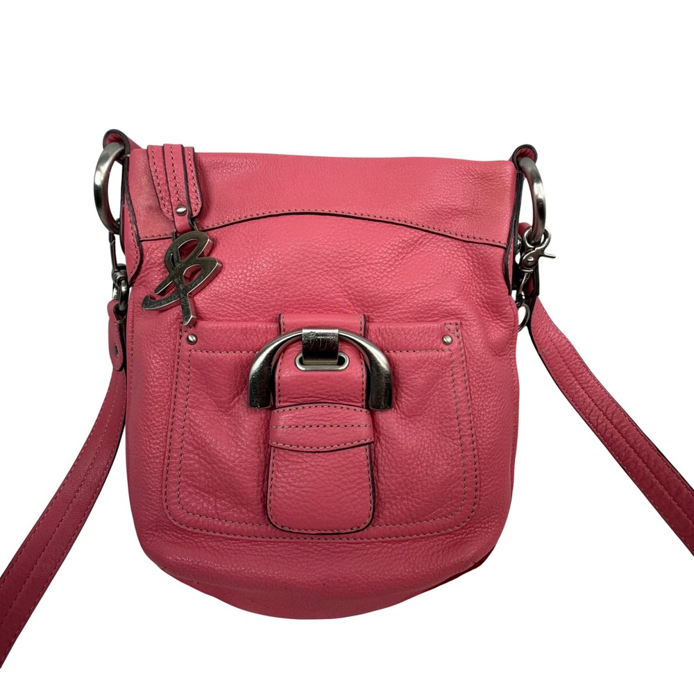 B Makowsky Pink Pebbled Leather Crossbody Bag Y2K Moto Leopard Lined Boho